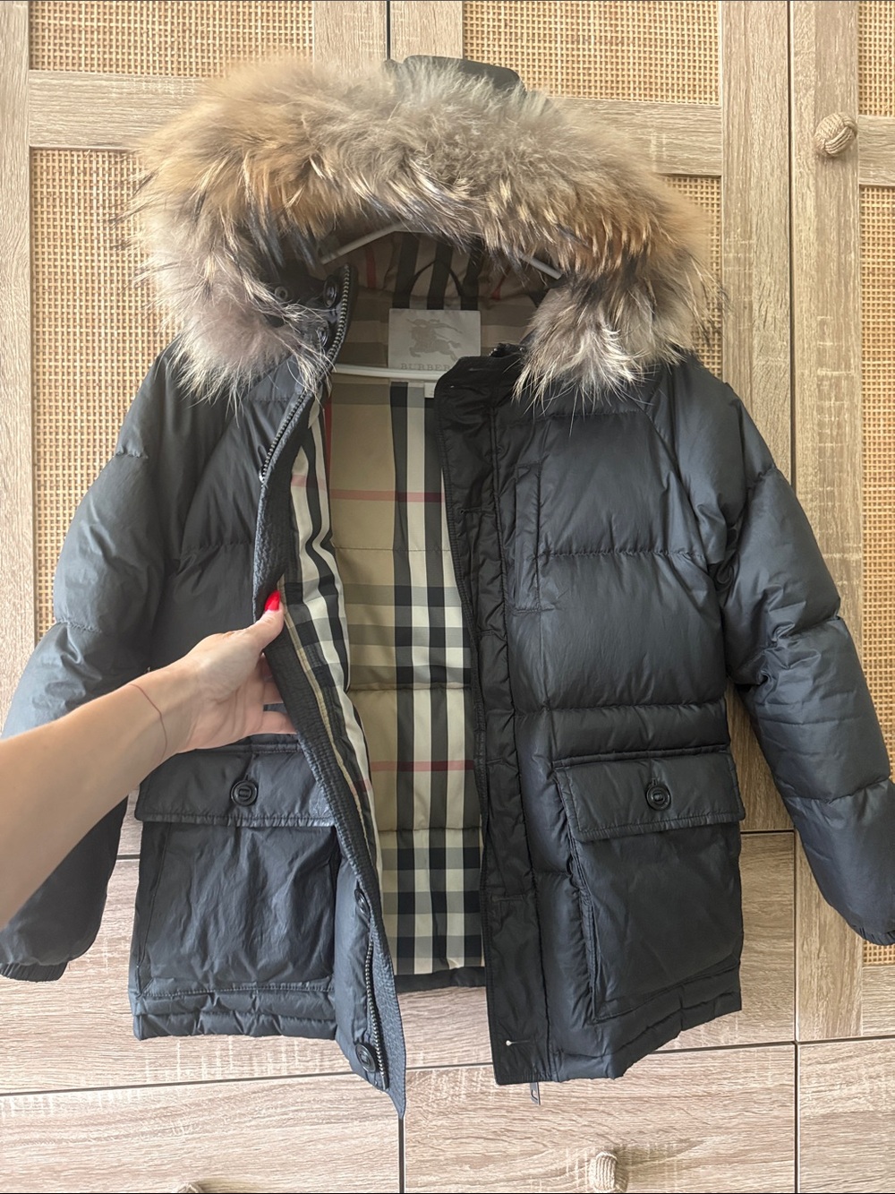 Burberry Black Kids Puffer Jacket with Real Fur-Trim Hood